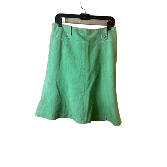 MaxMara Light Green Belt Loops Above Knee Length A-line Skirt Suede Size 10 - Picture 1 of 9